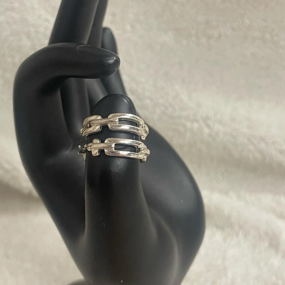 Silver Tone Chain Link Hoop Earrings - Picture 2 of 4